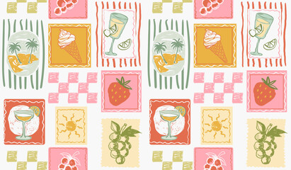 summer pattern background. fruits pattern. girls spring summer patterns. strawberry hnad drawn background. tropical mixed patterns. womens fashion fabric background. allover print walpappers.