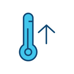 Flat and minimal vector icon showing a thermometer with an upward arrow, symbolizing high temperature or fever. This editable stroke icon is ideal for medical apps, healthcare infographics, COVID-19.