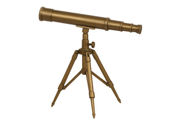 Vintage brass telescope on a tripod, isolated on transparent background, ready for exploration and discovery