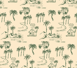 . summer tropical print design. palm tree pattern design. t shirt summer design. line drawing art. hand drawn palm Leaves background