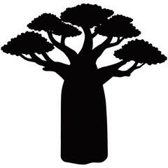 Baobab Tree Silhouette, A striking silhouette of a majestic baobab tree, its iconic form a testament to the enduring beauty of the African landscape.