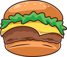 delicious cartoon burger with beef and melted cheese