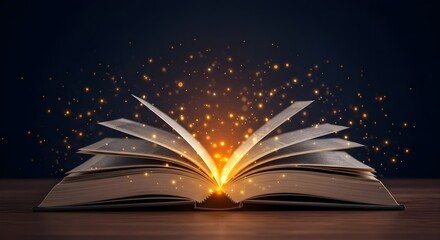 Book, Open book, Magic, Magical Open Book with Glowing Particles