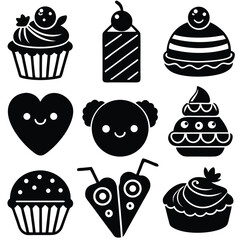Black and White Kawaii Desserts Set