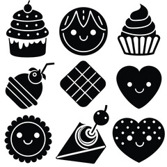 Black and White Kawaii Desserts Set