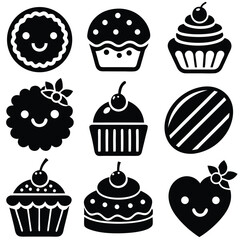Black and White Kawaii Desserts Set