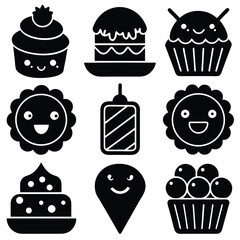 Black and White Kawaii Desserts Set