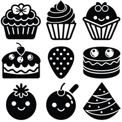 Black and White Kawaii Desserts Set