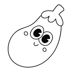 Cute eggplant outline icon with big eyes isolated on white background