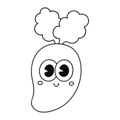 Obraz premium Cute cartoon carrot outline icon with big eyes isolated on white background