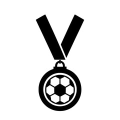 Vector illustration of an award medal with a V-shaped ribbon design and a soccer ball as the main pendant