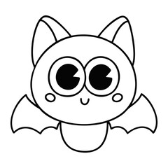 Cute bat coloring page with smiling face isolated on white background