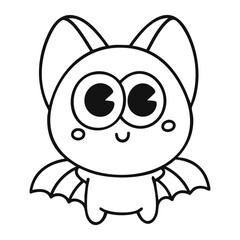 Cute bat coloring page with smiling face isolated on white background