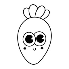 Cute carrot coloring page with big eyes and smile face isolated on white background