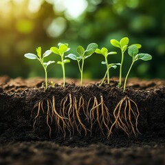 Fototapeta premium Sustainable agriculture involves irrigation systems and plant roots in soil high resolution for isolate image