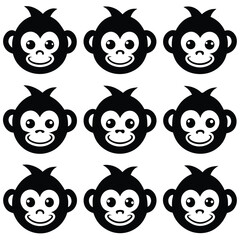Black and White Monkey Face Set