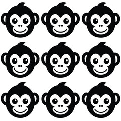Black and White Monkey Face Set