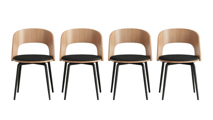 Obraz premium Modern Dining Chairs Set of Four Wooden Chairs with Legs isolated on transparent background