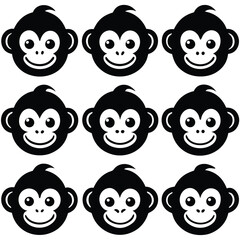 Black and White Monkey Face Set