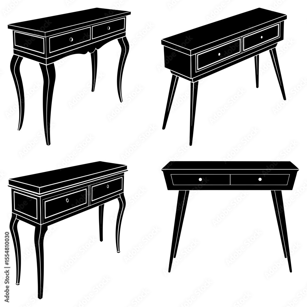 Poster four different styles of tables isolated on white background