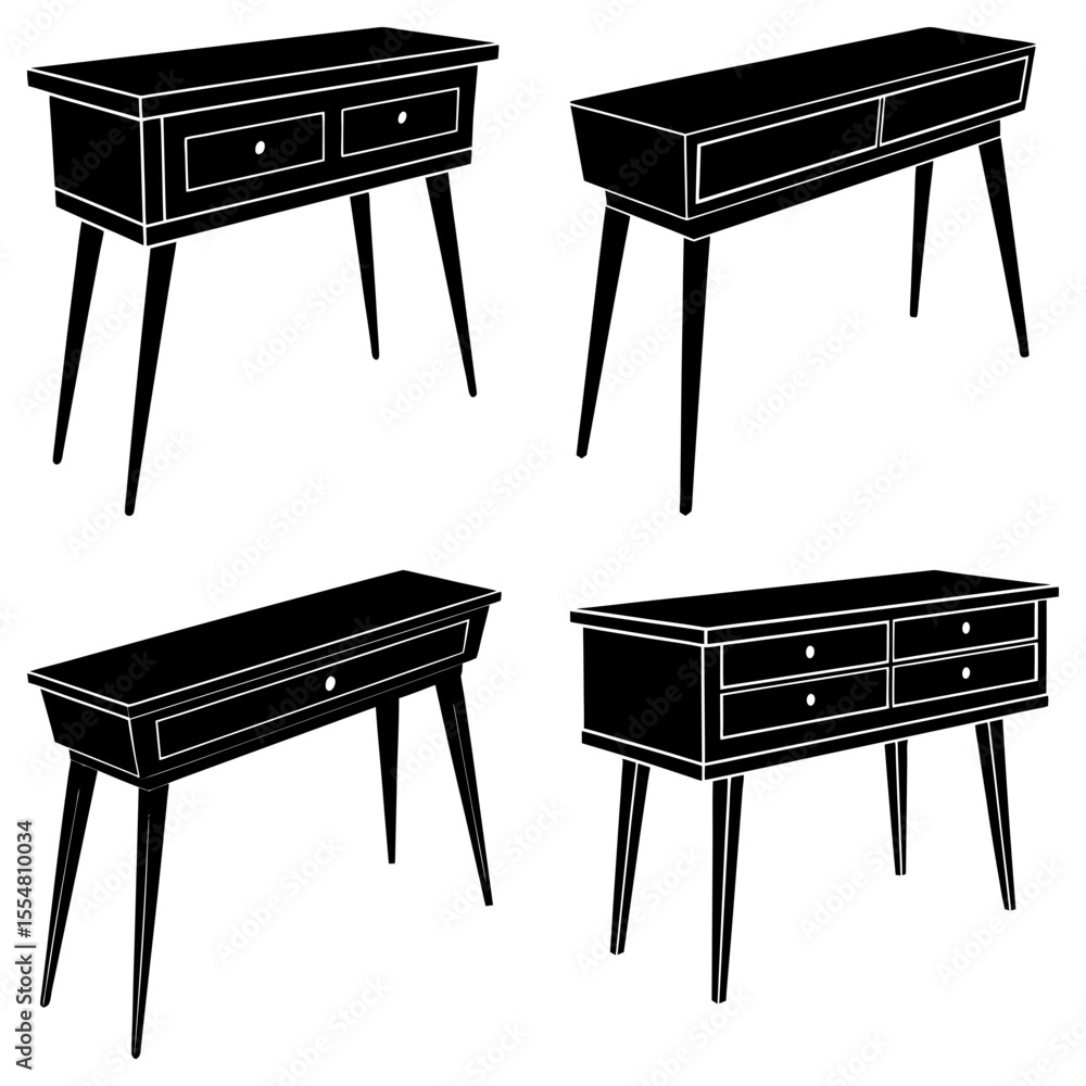 Poster four different styles of tables isolated on white background