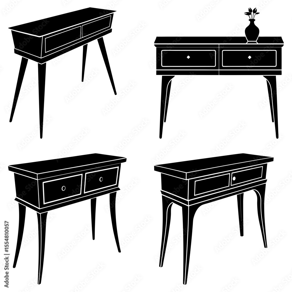 Poster four different styles of tables isolated on white background