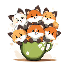 Whimsical Fox Family in a Cup