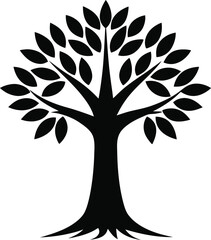 Herbal Tree Silhouette Icon – Editable Black Vector of Neem Plant for Ayurveda