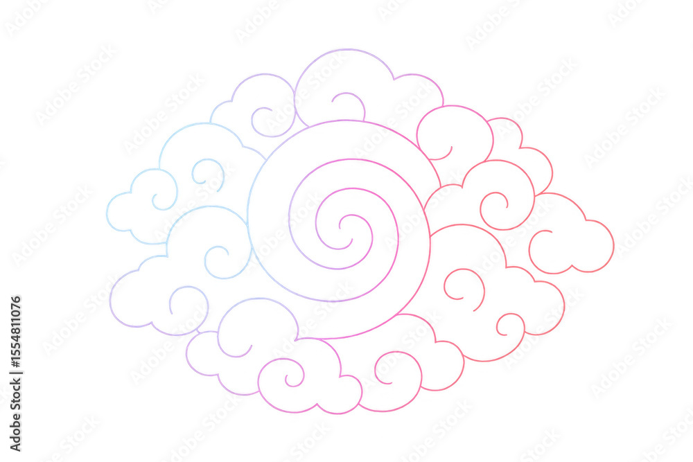 Poster gradient swirling clouds blending into circular abstract design against transparent backdrop