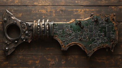 Steampunk-style weapon/tool with circuit board