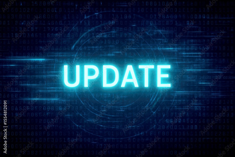 Aufkleber glowing cyan update text against digital background technology data