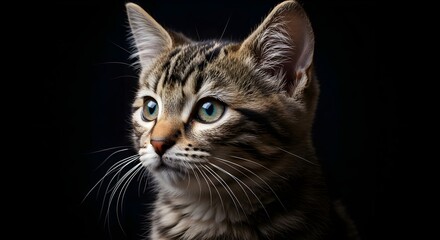 Kitten, Cat, Feline, Adorable Kitten Portrait Against Black Background
