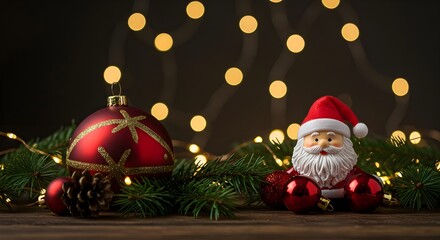 Santa claus, Christmas, Ornament, Santa Claus Figurine with Christmas Ornaments and Lights