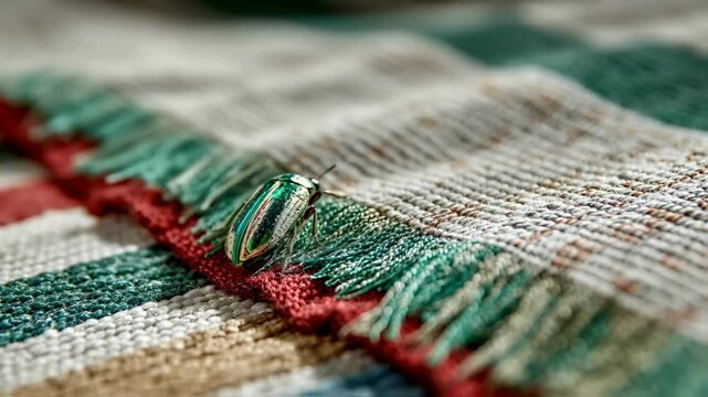 Jewel Beetle on Textured Fabric - Macro graphy