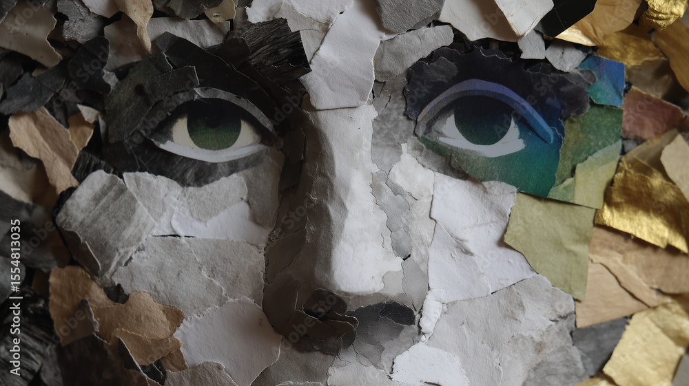 Aufkleber paper collage art mosaic face abstract colorful textured create striking emotional portrait with lay