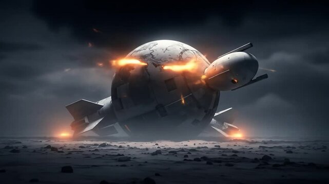 Damaged spacecraft crash landing