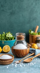 Gourmet sea salt, fresh herbs, and citrus fruits