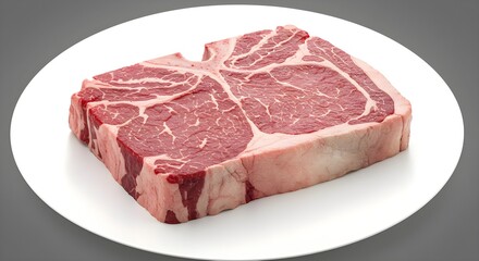 T-bone steak, Raw steak, Beef steak, Raw T-bone Steak on White Plate