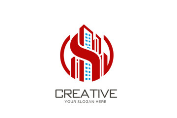Innovative Letter S with Buildings Logo Design. Real Estate Logo Design