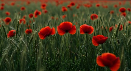 Fototapeta premium Poppy, Poppies, Red poppy, Vibrant Red Poppies in a Wheat Field