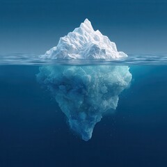 Iceberg illustration. Visible tip represents profit hidden costs below waterline. Metaphor for business risks, unseen challenges, financial planning. Visual concept for investment.