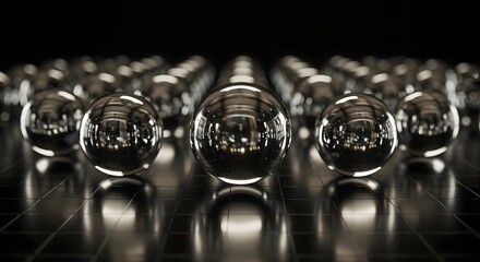 Sphere, Spheres, Ball, Reflective Spheres on Dark Surface