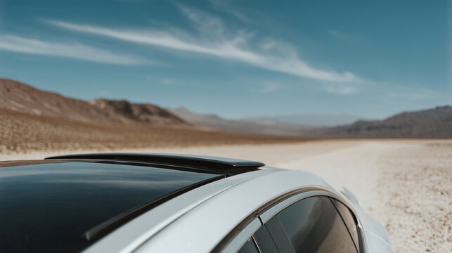 Car sunroof desert breeze open sky landscape travel freedom adventure relaxation sunlight road journey scenic arid dry nature