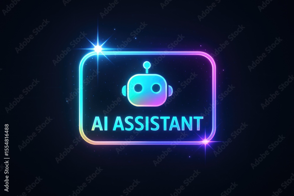 Fototapete glowing robot icon with ai assistant text technology