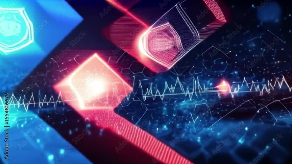 Poster abstract digital art with intersecting glowing shapes