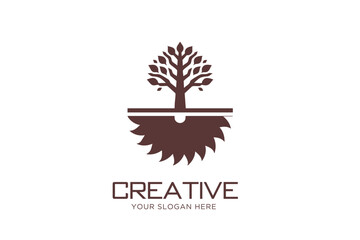 Sawchain Blade Cutting Tree Logo Design. Woodworks Logo Design.	