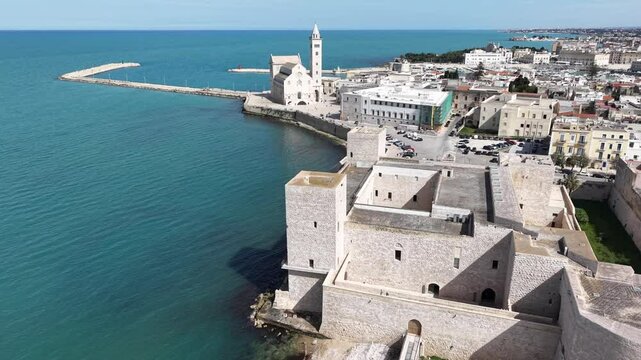Drone view at the village of Trani on Apulia in Italy