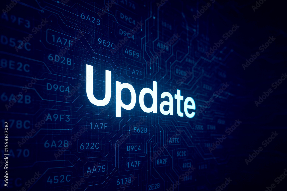 Poster glowing update text on digital circuit board technology