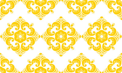 The fabric patterns seamless vector pattern, beautifully arranged floral, with flowers in the center, yellow, white background