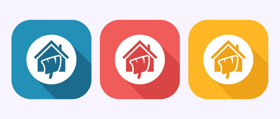 Home painting icon design illustration. House painting sign symbol in shadow button design